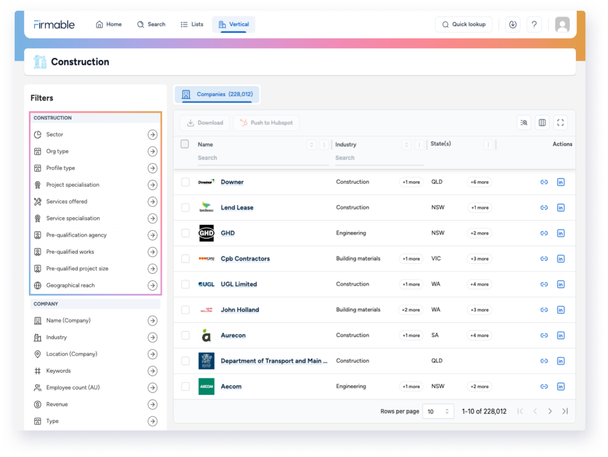 Firmable Construction Database