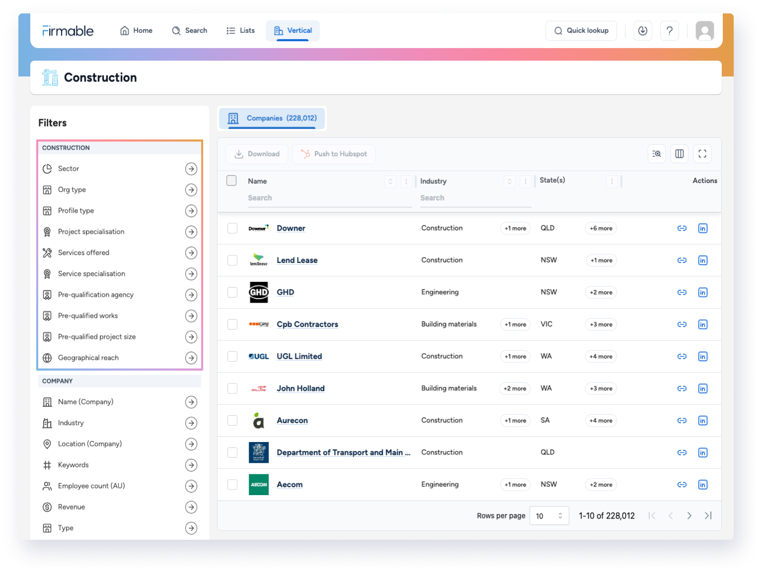 Firmable Construction Database