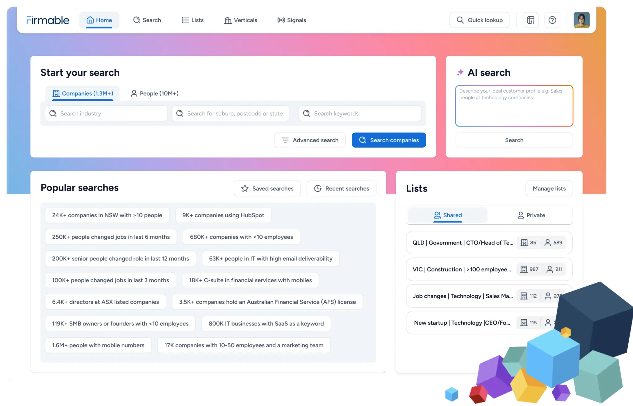 Firmable interface homepage