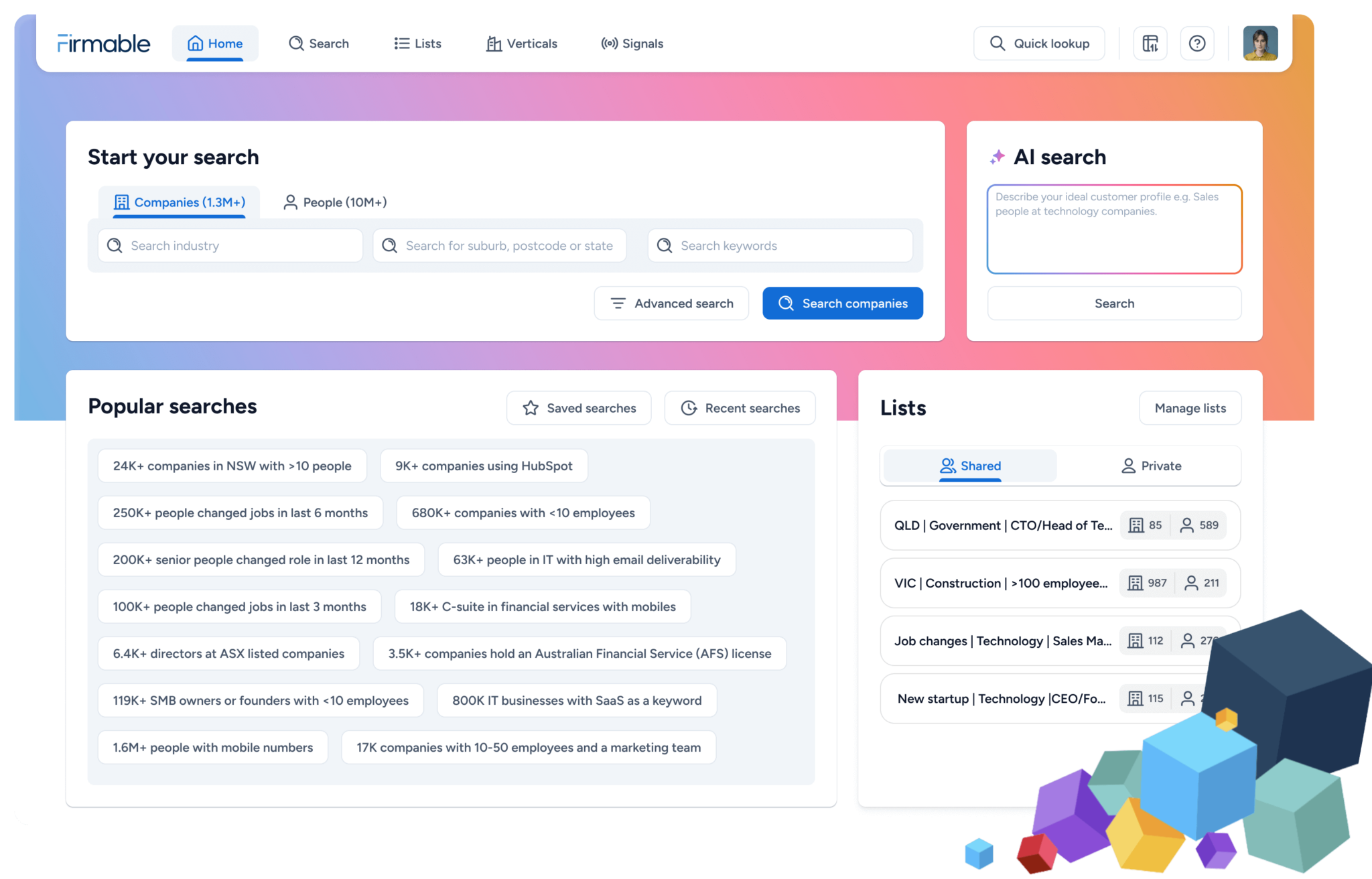 Firmable interface home page