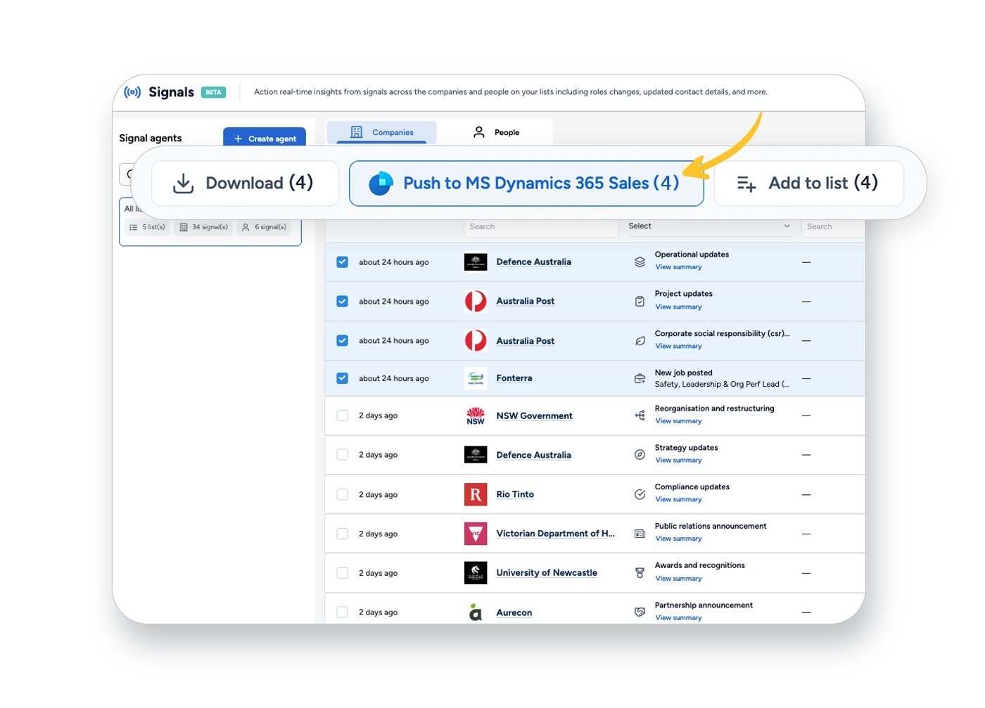 Signals push with Microsoft Dynamics 365