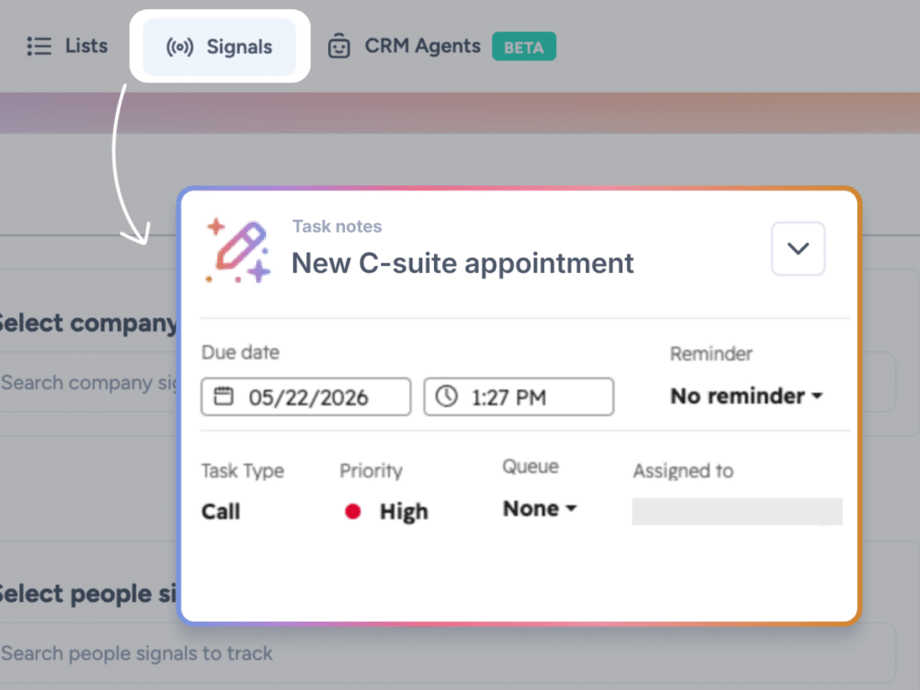 Agentic CRM actions trigger tasks and notes automatically